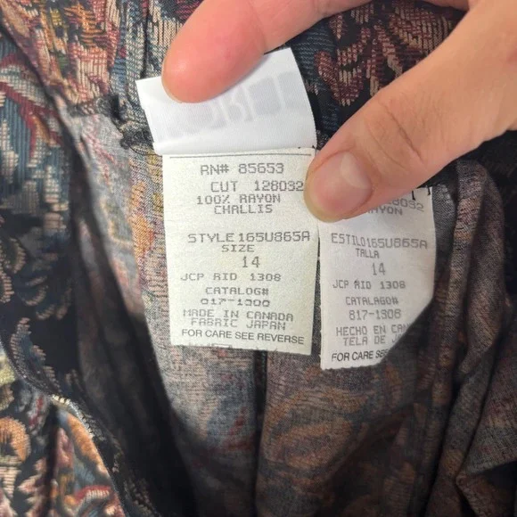 Koret Pleated Midi Skirt 14 Multicolor Floral Tapestry Print Rayon Pockets Vtg - Picture 3 of 13